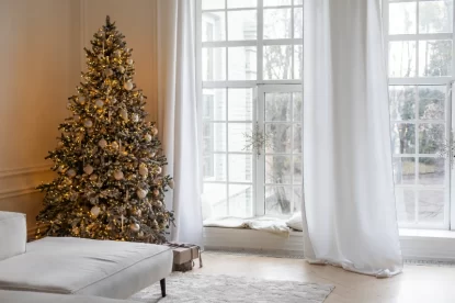 Christmas Tree In A Living Room.